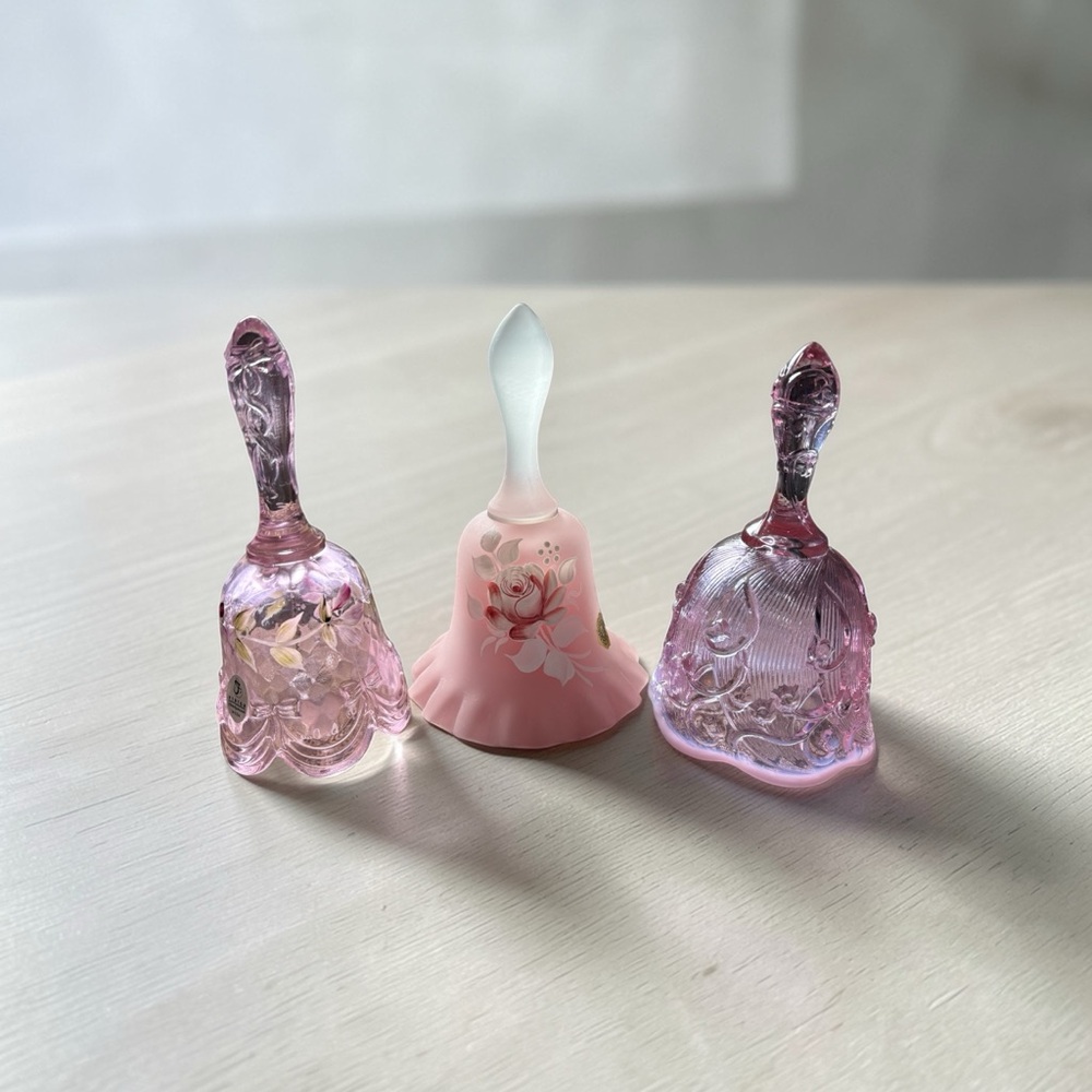 Set of Three Pink and Lavender Fenton Decorative Glass Bells